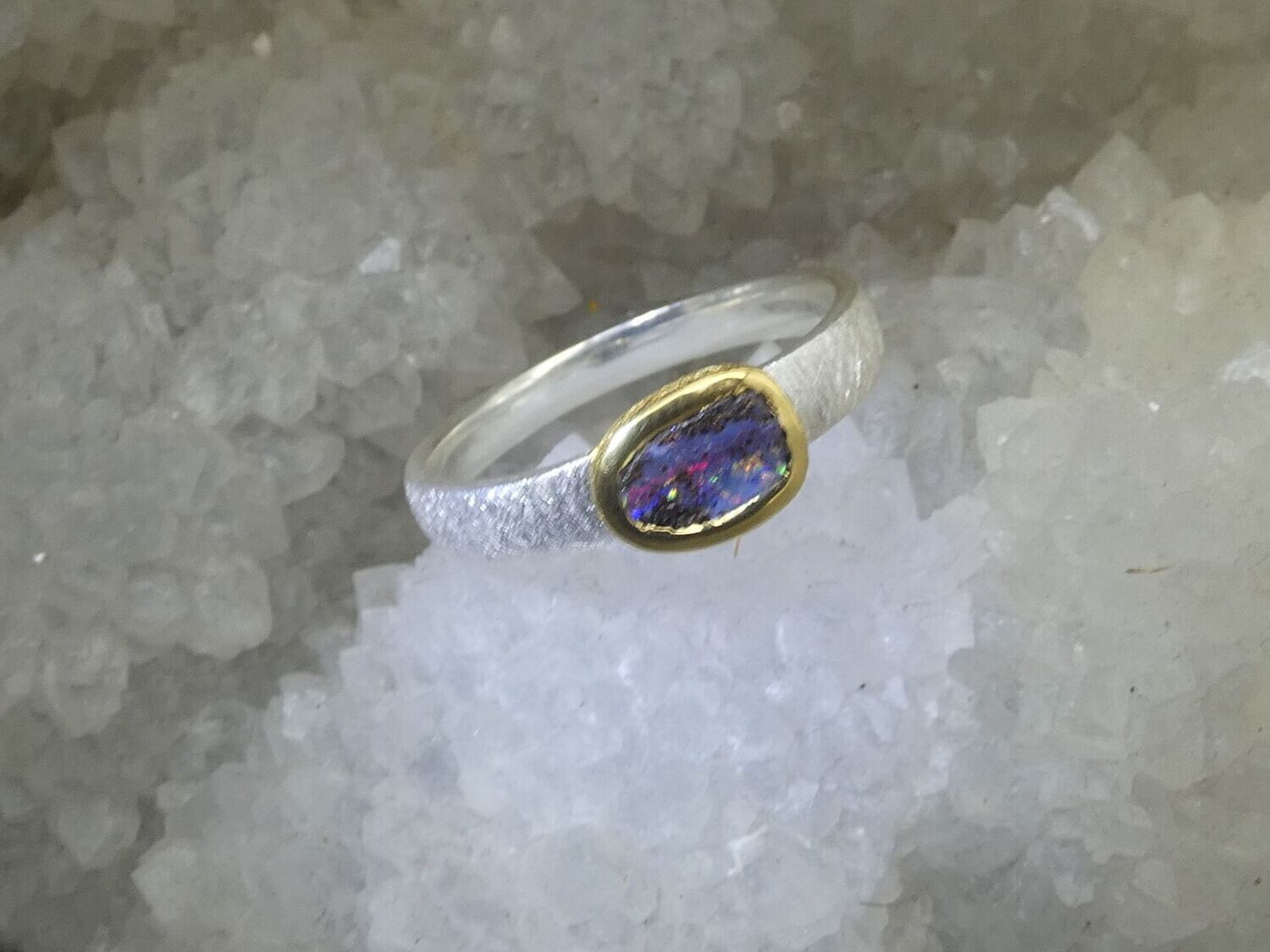 Ring  Boulder-Opal, Fassung Silber 925, bicolor,   Ringgröße 59