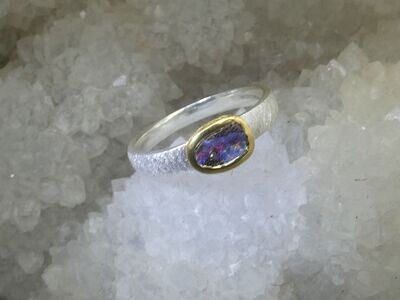Ring Boulder-Opal, Fassung Silber 925, bicolor, Ringgröße 59