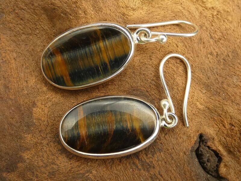 Ohrhänger Tigerauge, Silberfassung 925, oval Ohrhänger Tigerauge, Silberfassung 925, oval