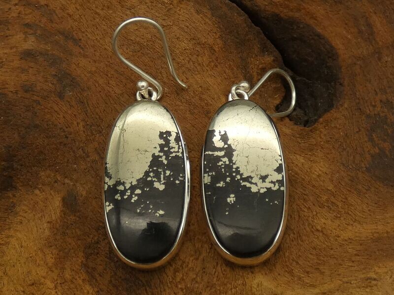 Ohrhänger Schieferpyrit, oval, Silberfassung 925 Ohrhänger Schieferpyrit, oval, Silberfassung 925