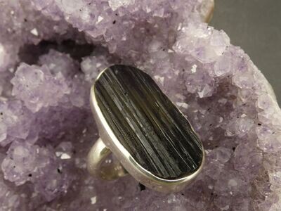 Ring Turmalin schwarz, (Schörl), oval, Silber 925, Größe 59-64