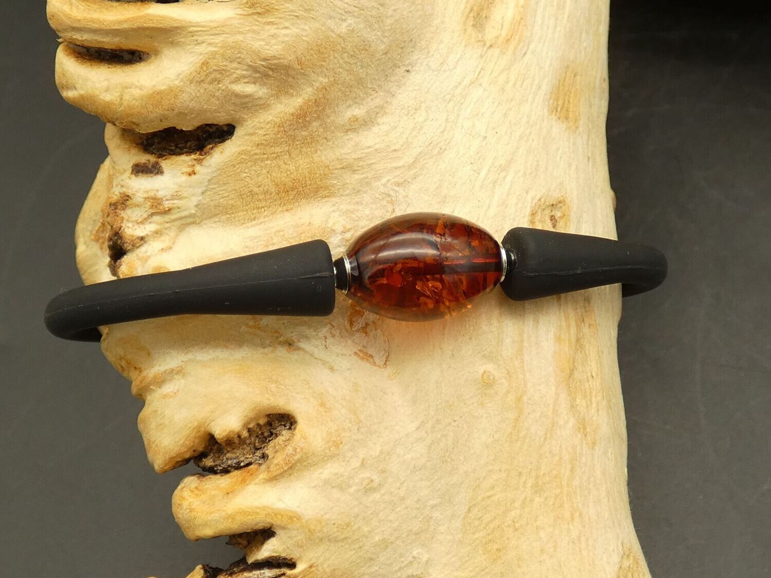 Armband mit Bernstein und dehnbarem Kautschuk, schwarz