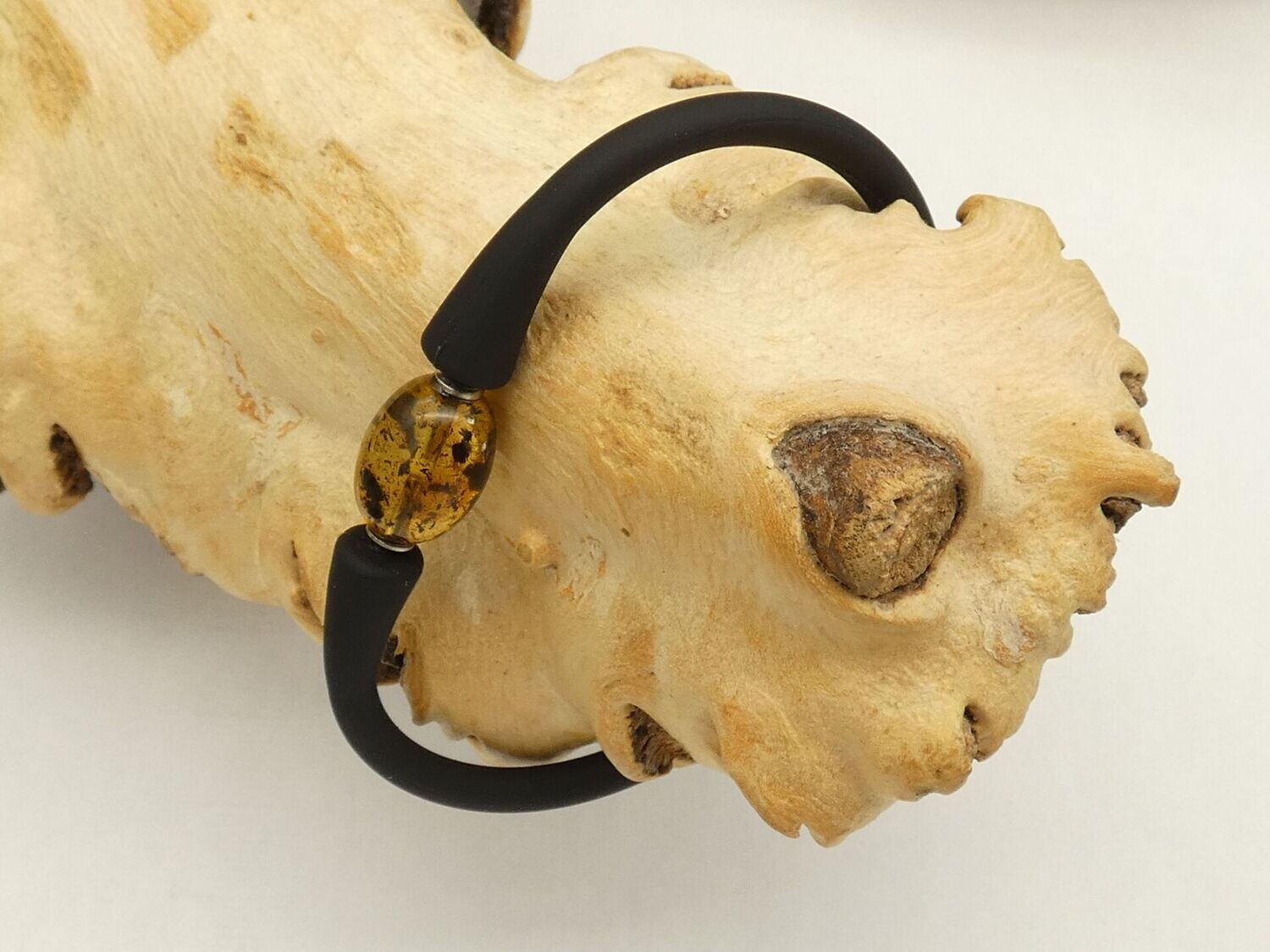Armband mit Bernstein und dehnbarem Kautschuk, schwarz