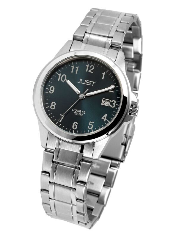 Herrenuhr analog, JUST, petrolfarben, Datumsanzeige, Edelstahlband, 10 atm Herrenuhr analog, JUST, petrolfarben, Datumsanzeige, Edelstahlband, 10 atm