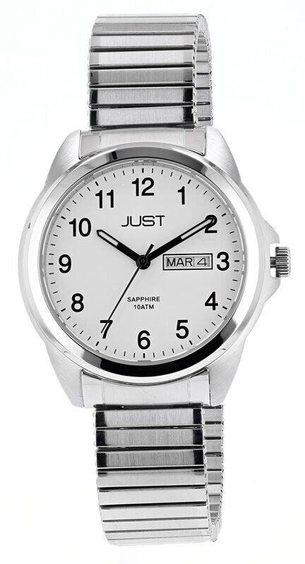 Herren Uhr analog, JUST, Wochentags+Datums-Anzeige, Edelstahlzugband, 10 atm Herren Uhr analog, JUST, Wochentags+Datums-Anzeige, Edelstahlzugband, 10 atm
