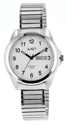 Herren Uhr analog, JUST, Wochentags+Datums-Anzeige, Edelstahlzugband, 10 atm Herren Uhr analog, JUST, Wochentags+Datums-Anzeige, Edelstahlzugband, 10 atm