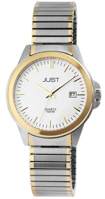 Herrenuhr analog, JUST, Datumsanzeige, Zug-Edelstahlband, Bicolor, 10 atm