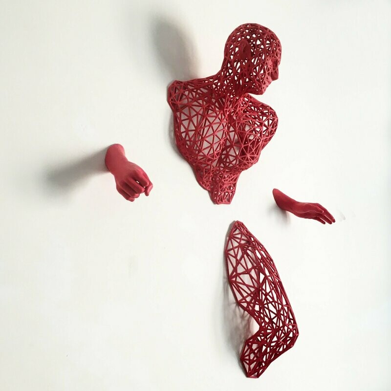 Andrea Giorgi "Warrior n.10/10" grande scultura da parete 78 cm rosso