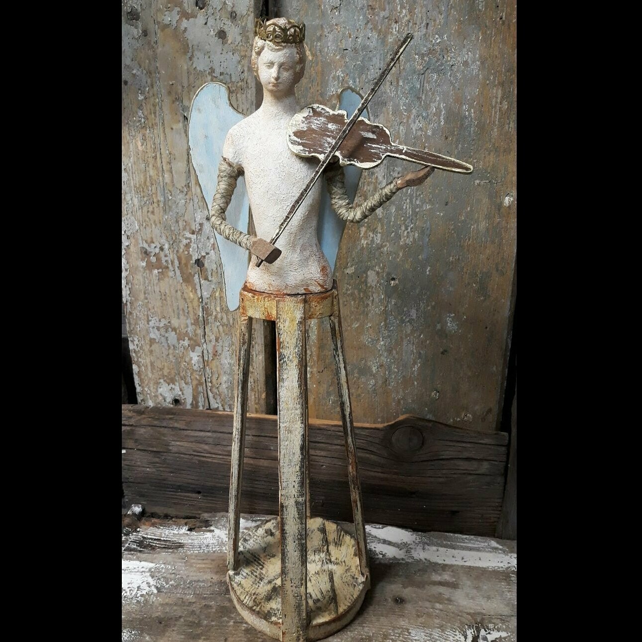 Viviano Biagioni - scultura in legno e gesso angelo con violino