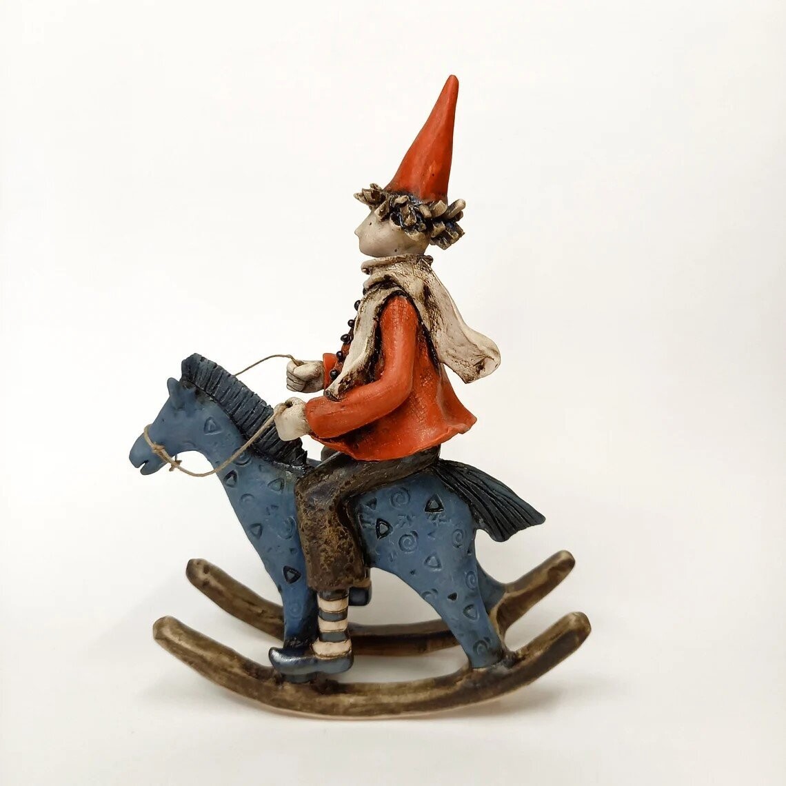 Scultura in ceramica Cavallo a dondolo