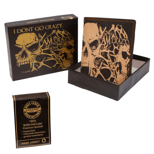 Geldbörse Hochformat TATTOO - Büffelleder hellbraun/schwarz