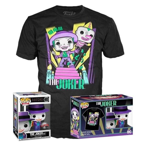 Funko Pop! The Joker with Megaphone (Matallic) + Camiseta Exclusiva - Batman DC
