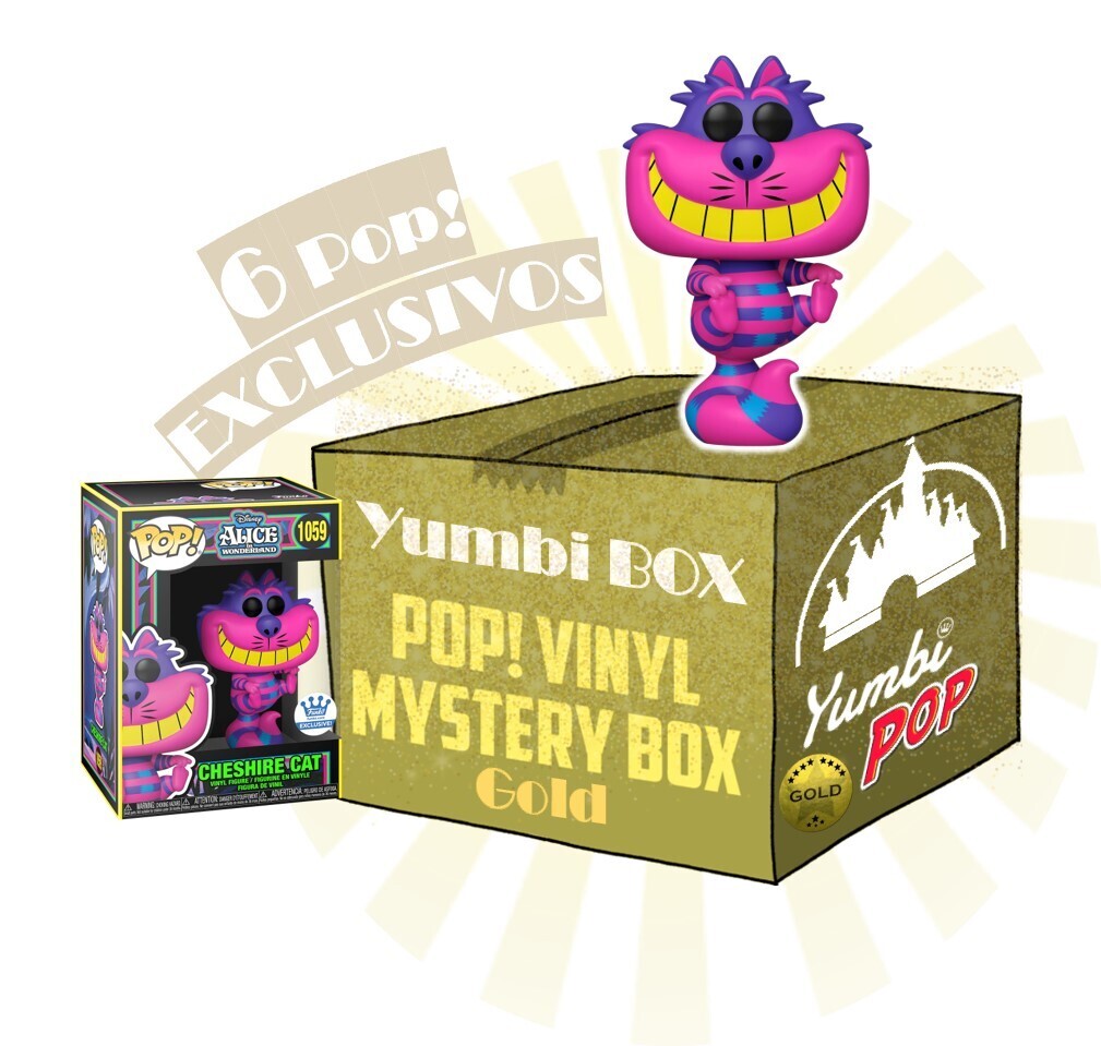 Yumbi Mystery Box GOLD - Cheshire Cat (Black Light) (Exclusivo) + 5 POP! EXCLUSIVOS de Disney