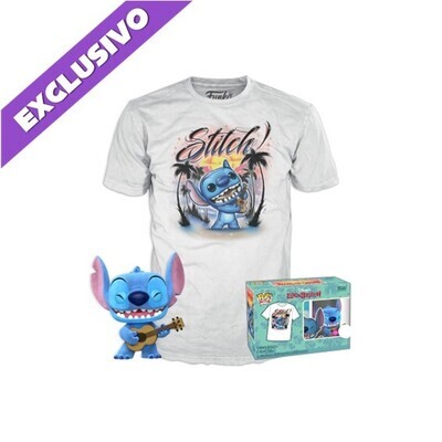 Funko Pop! Stitch with Ukulele (Flocked) + Camiseta Exclusiva