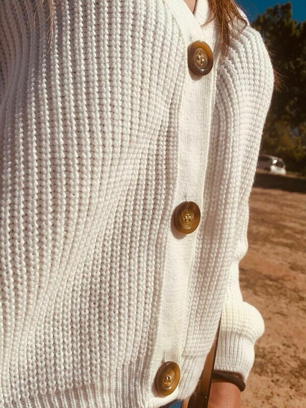 Solid Rib-Knit Button Up Cardigan