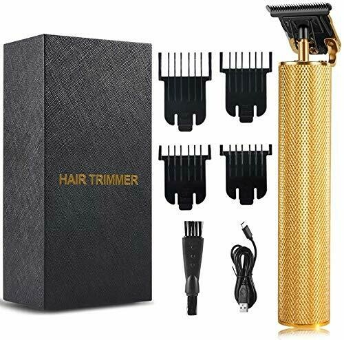 Electric Pro Hair Clippers T-Blade Beard Trimmer USB Rechargeable Cordless Outliner Hair Trimmers for Men Professional Grooming Kit With 4 Limit Comb Gold(0/1.5/3/6/9 mm)