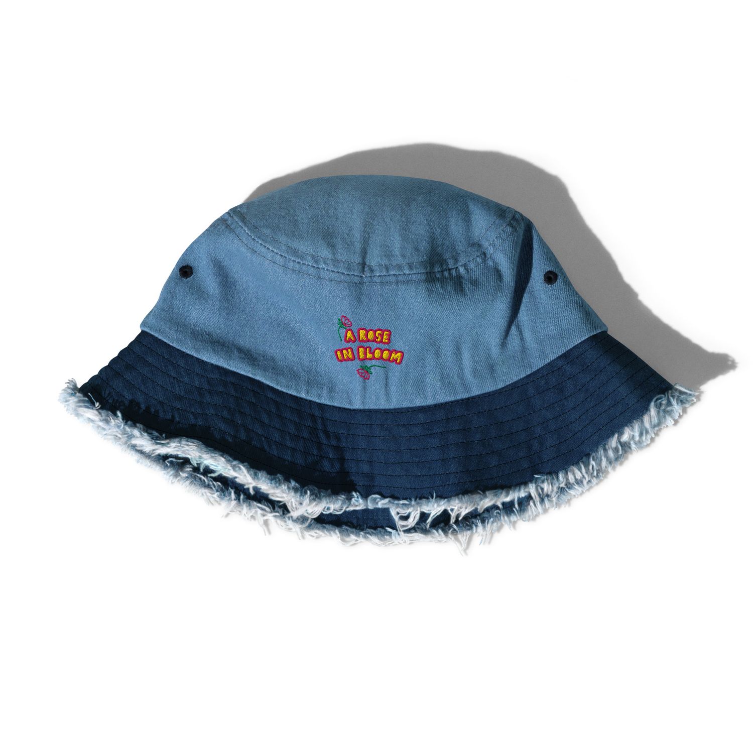 "A Rose In Bloom" | Distressed denim bucket hat