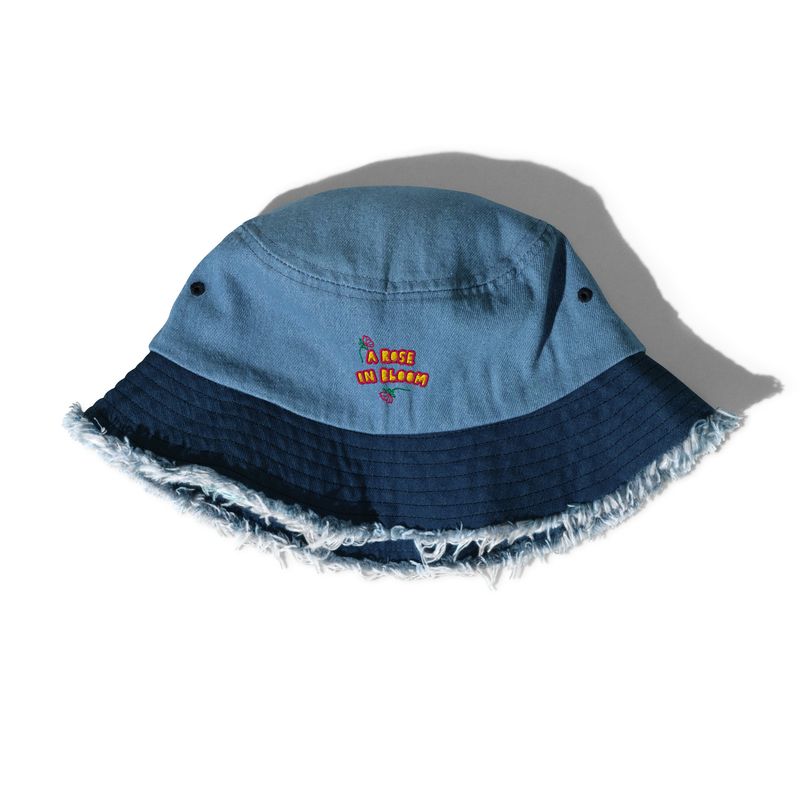 "A Rose In Bloom" | Distressed denim bucket hat