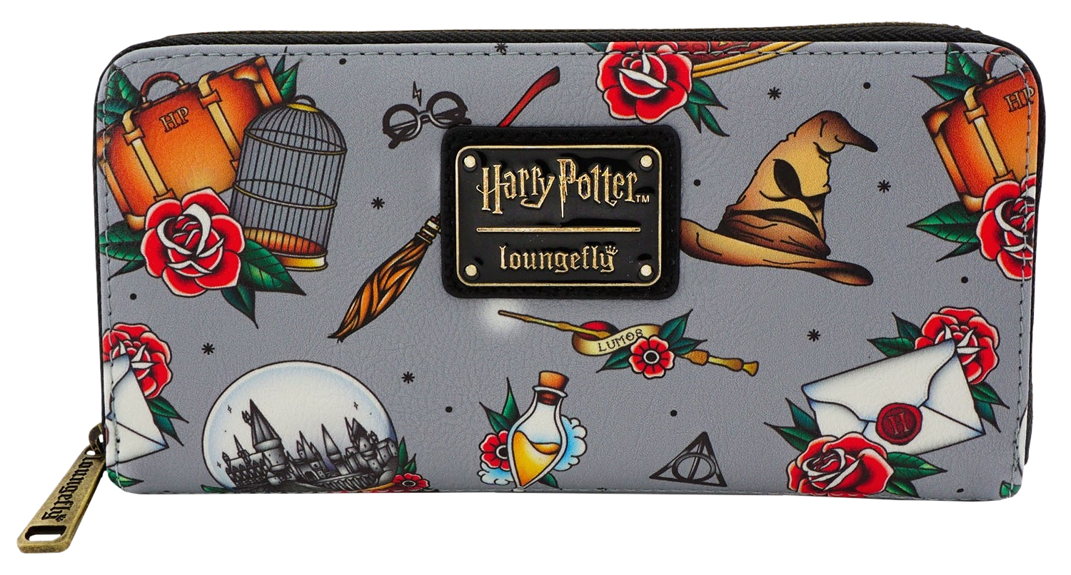 Loungefly Harry Potter - Tattoo Print 8” Faux Leather Zip-Around Wallet