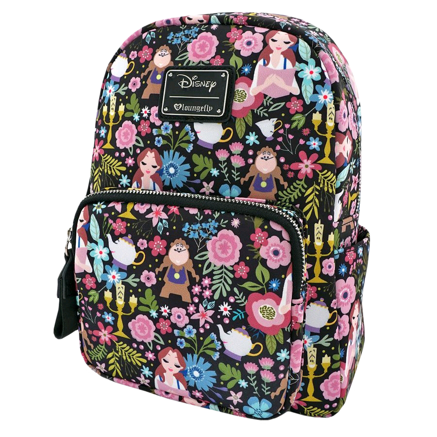 Lounge Fly Beauty and the Beast - Character Floral Print 11” Mini Backpack