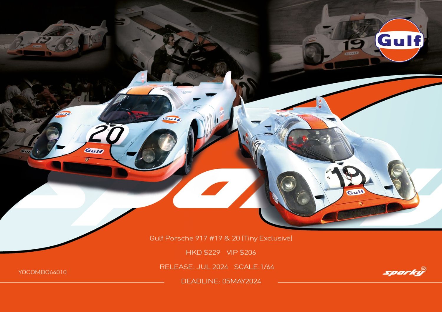 PRE-ORDER Sparky 1/64 Gulf Porsche 917 #19 &amp; 20（Tiny Exclusive ）