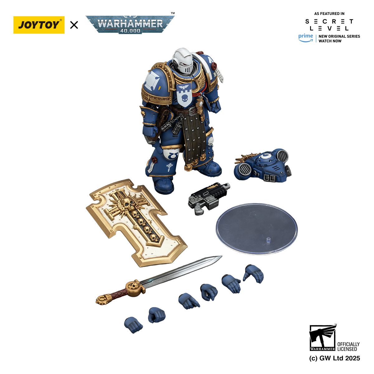PRE-ORDER Joy Toy Warhammer 40k Ultramarines Torvald with Power Sword, Stormshield and Bolt Pistol