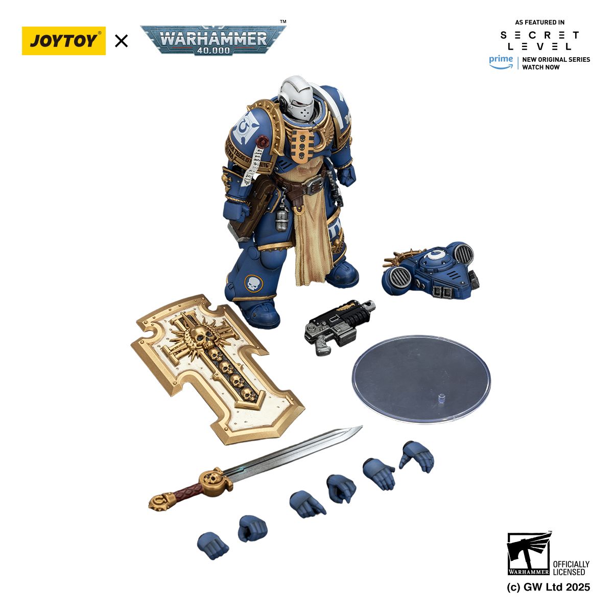 PRE-ORDER Joy Toy Warhammer 40k Ultramarines Levantus with Power Sword, Stormshield and Bolt Pistol