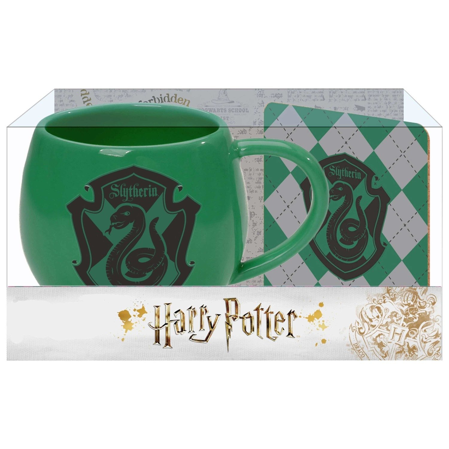 Enesco Ohapt mug with Coaster Green Slytherin