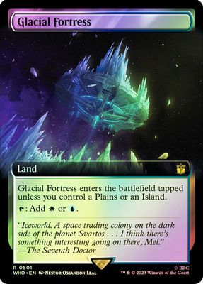 Magic the Gathering Glacial Fortress Extended Art Surge Foil Doctor Who Commander