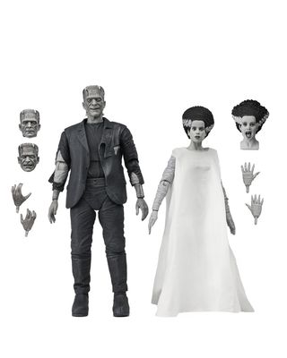 PRE-ORDER NECA Universal Monsters - Bride of Frankenstein 90th Anniversary The Monster &amp; His Mate 2 Pack Black and White 7" Action Figure