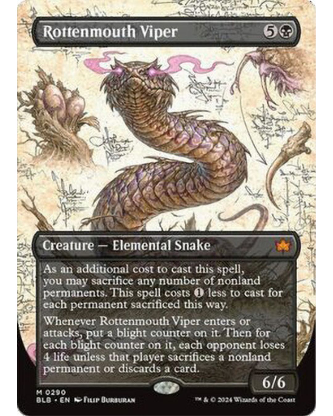 Magic the Gathering Rottenmouth Viper Borderless Bloomburrow