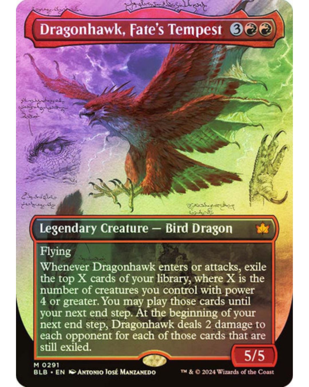 Magic the Gathering Dragonhawk, Fate's Tempest Borderless Foil Bloomburrow