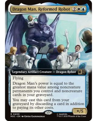 Magic the Gathering Dragon Man, Reformed Robot Extended Art Marvel Superheroes Commander
