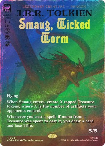 Magic the Gathering Smaug, Wicked Worm, Borderless Surge Foil The Hobbit Festival Mall