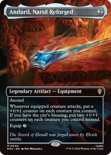 Magic the Gathering Anduril, Narsil Reforged Borderless The Hobbit Commander Festival Mall