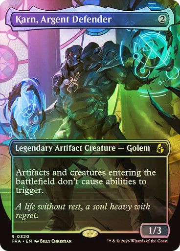 Magic the Gathering Karn, Argent Defender Borderless Foil Reality Fracture Festival