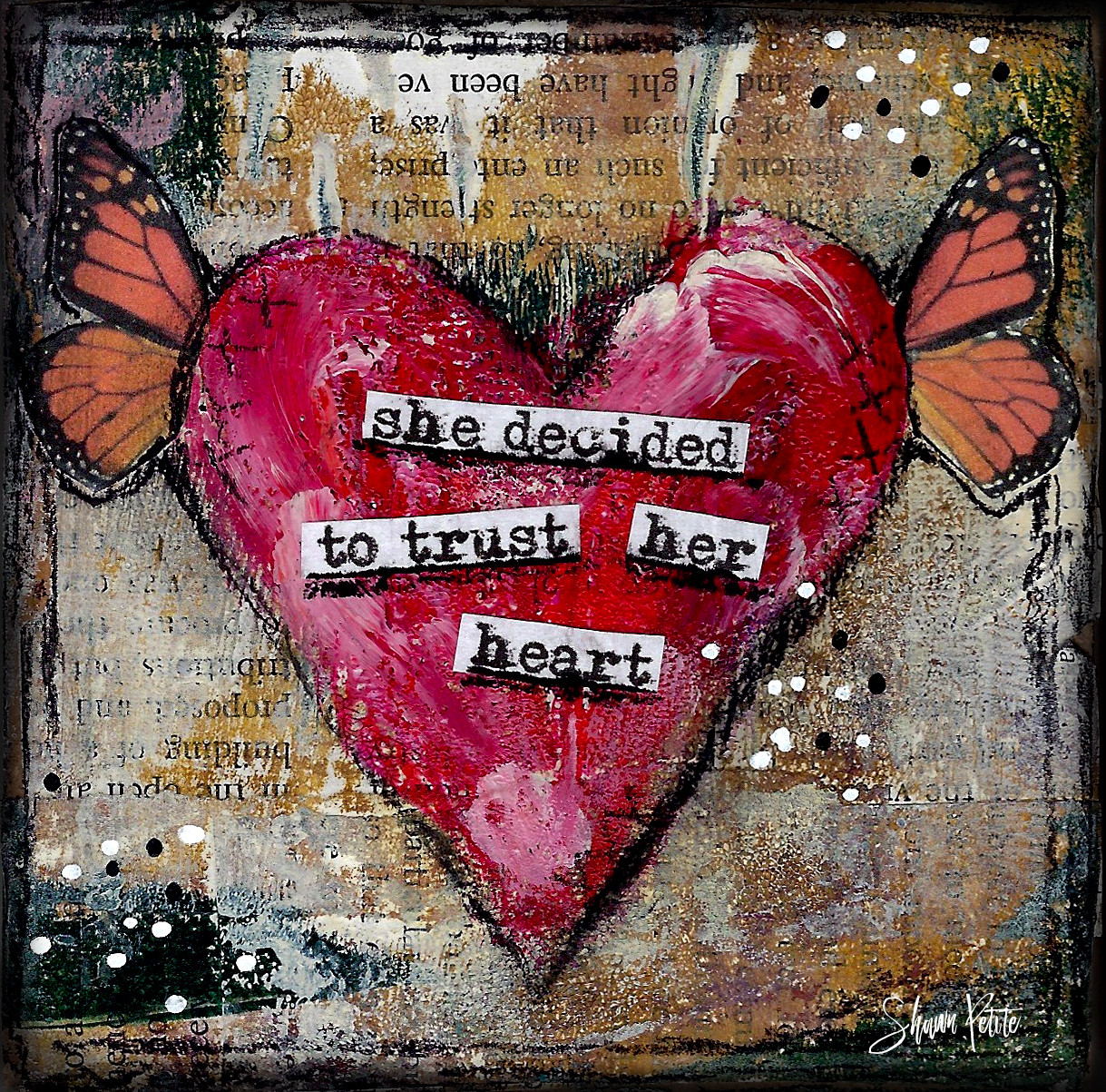 Giving hearts "She decided to trust her Heart" 4x4 print on wood