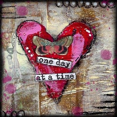 Giving hearts "One day at a Time" 4x4 print on wood