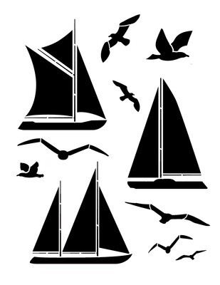 Boats and Birds 8x10 Stencil