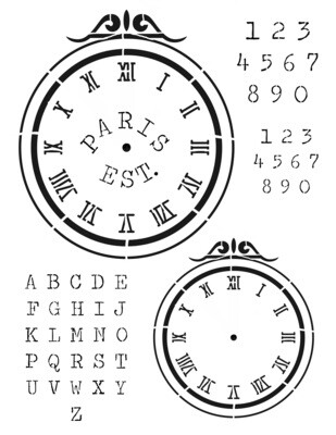 Clock 1 Scroll 8x10 Stencil