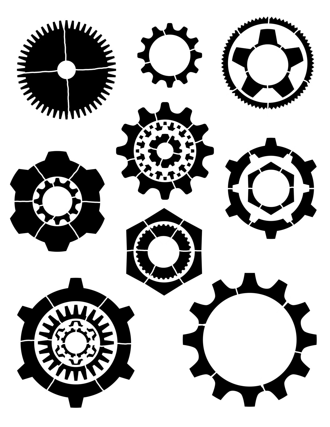 Gears Stencil 8x10