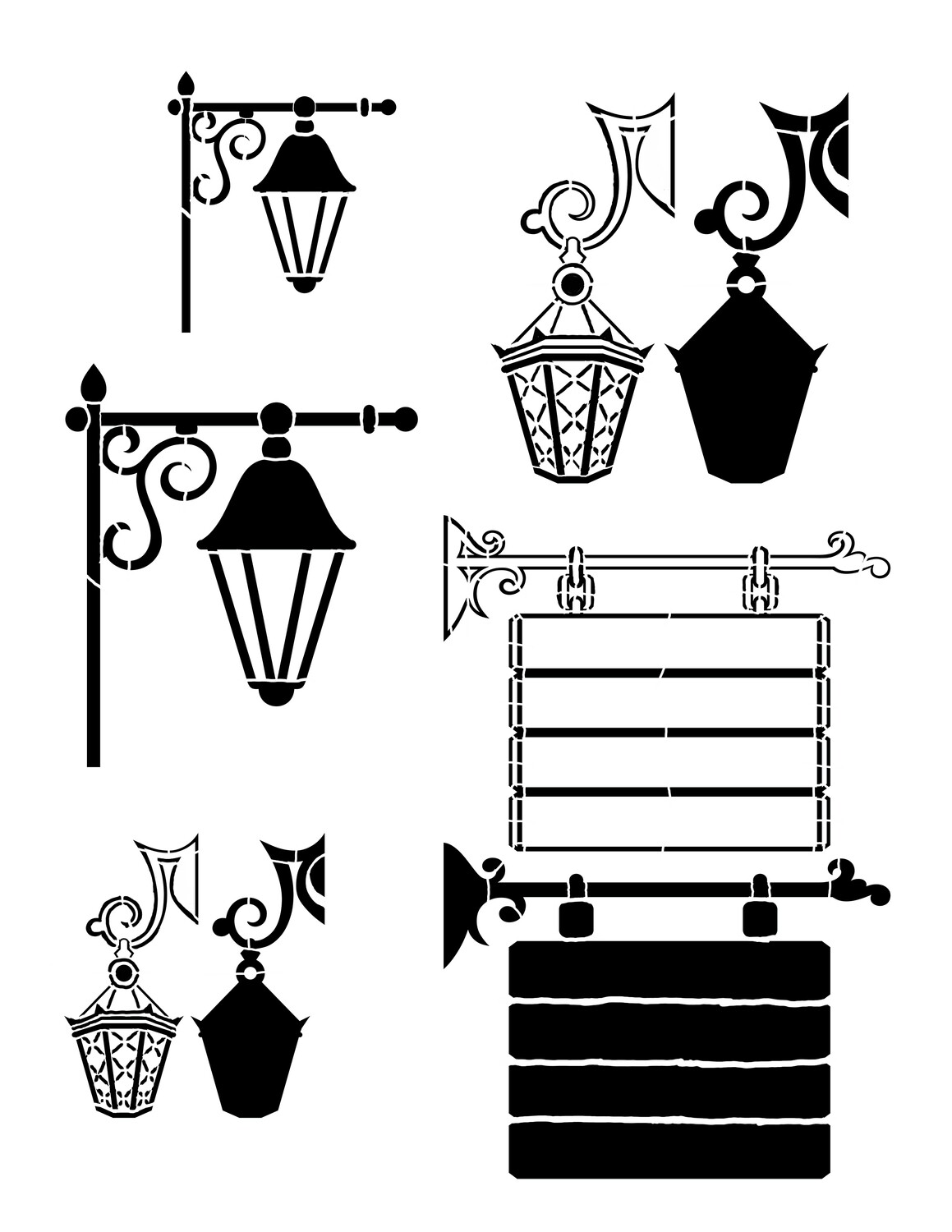 Lanterns and Signs Stencil 8x10