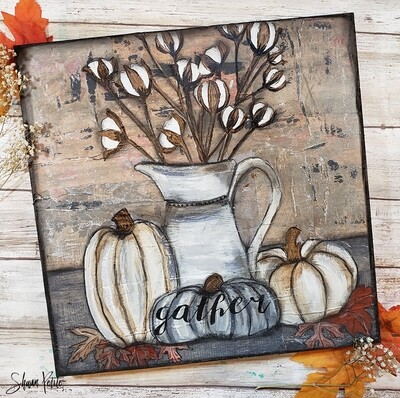 "Grateful" rustic cotton still life, Print on Wood and Print to be Framed