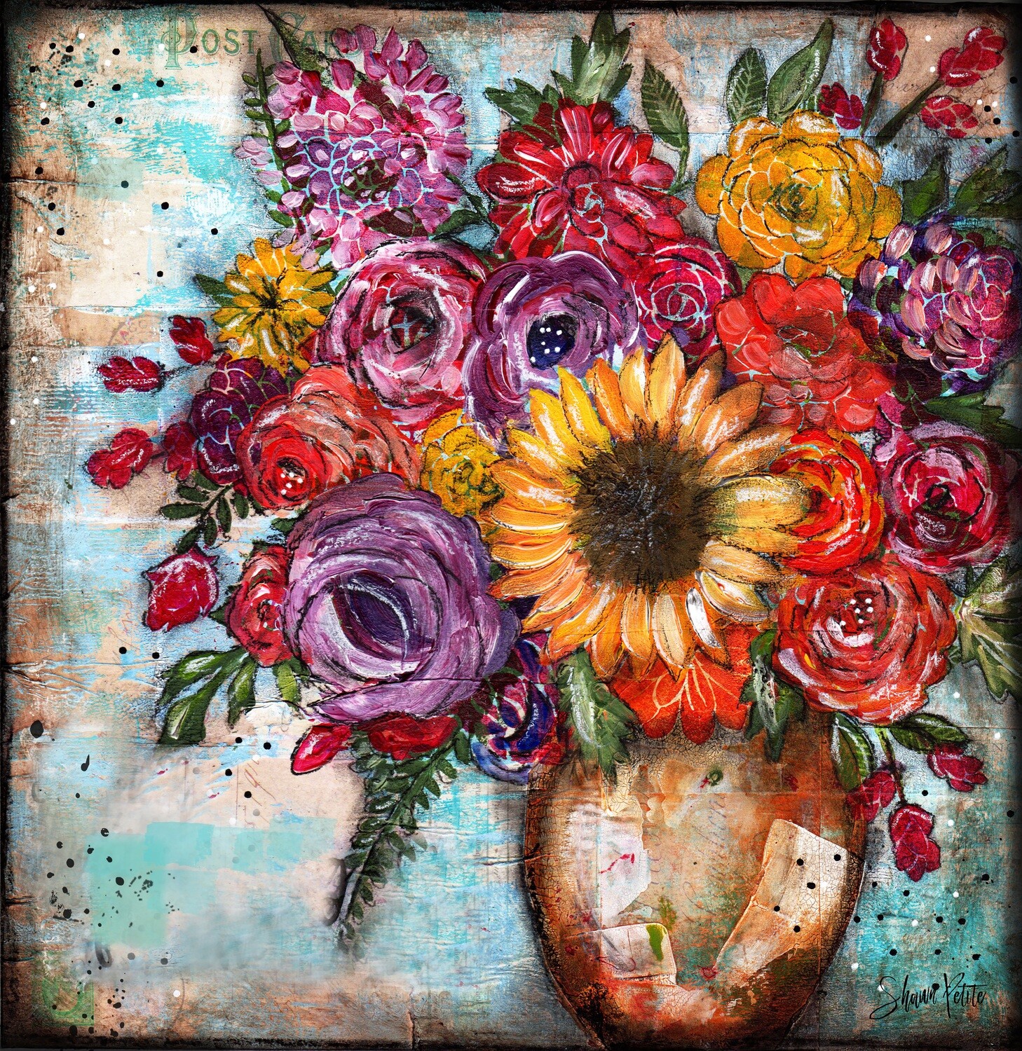 &quot;Calm&quot; bright sunflower bouquet Print on Wood and Print to be Framed