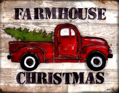 "Farmhouse Christmas Truck" Print on Wood and Print to be Framed