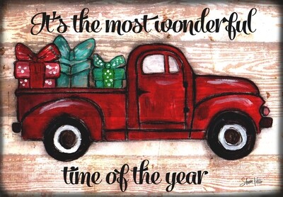 "It's the Most Wonderful Time of the Year" truck  Print on Wood and Print to be Framed