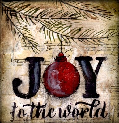 "Joy to the World" tree branch Print on Wood and Print to be Framed