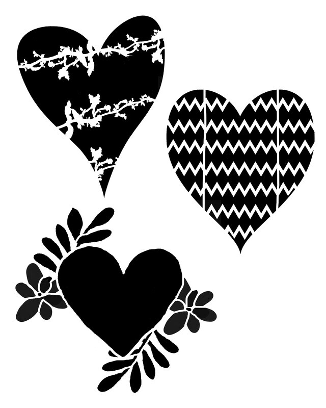 Pattern Hearts stencil 8x10