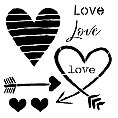 Valentine's Day Hearts and Arrow stencil 6x6