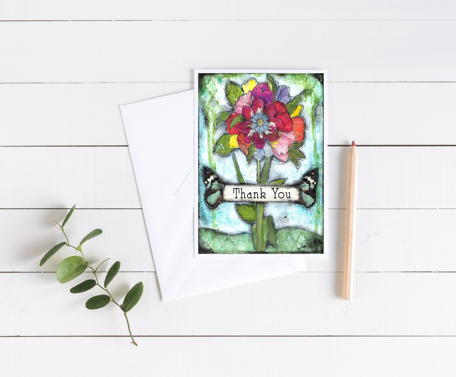 "Thank You" flower 5x7 4 pack card